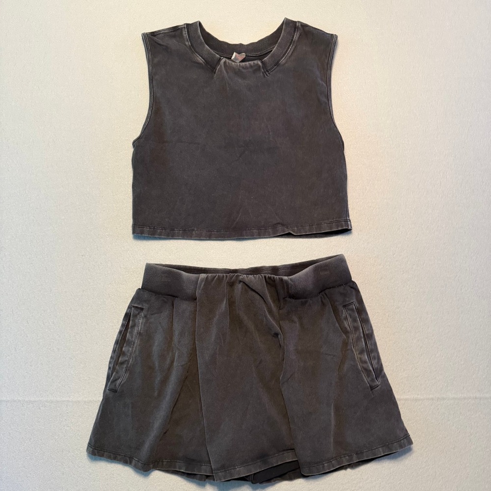 Free People FP Movement Hot Shot Skort Set Crop Tank Top Black Women Medium